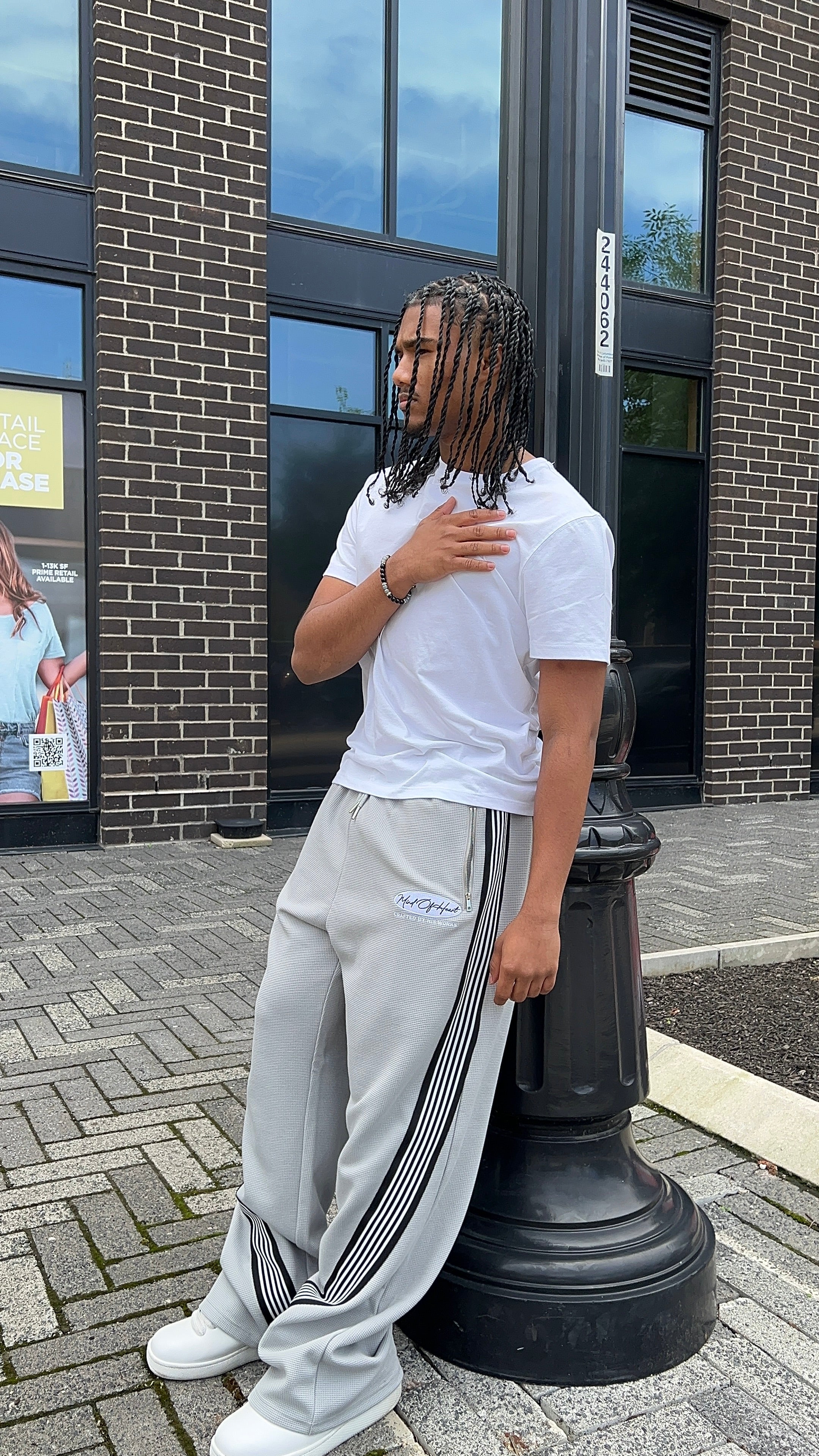 Grey "PURPOSE" Waffle Knit Pants